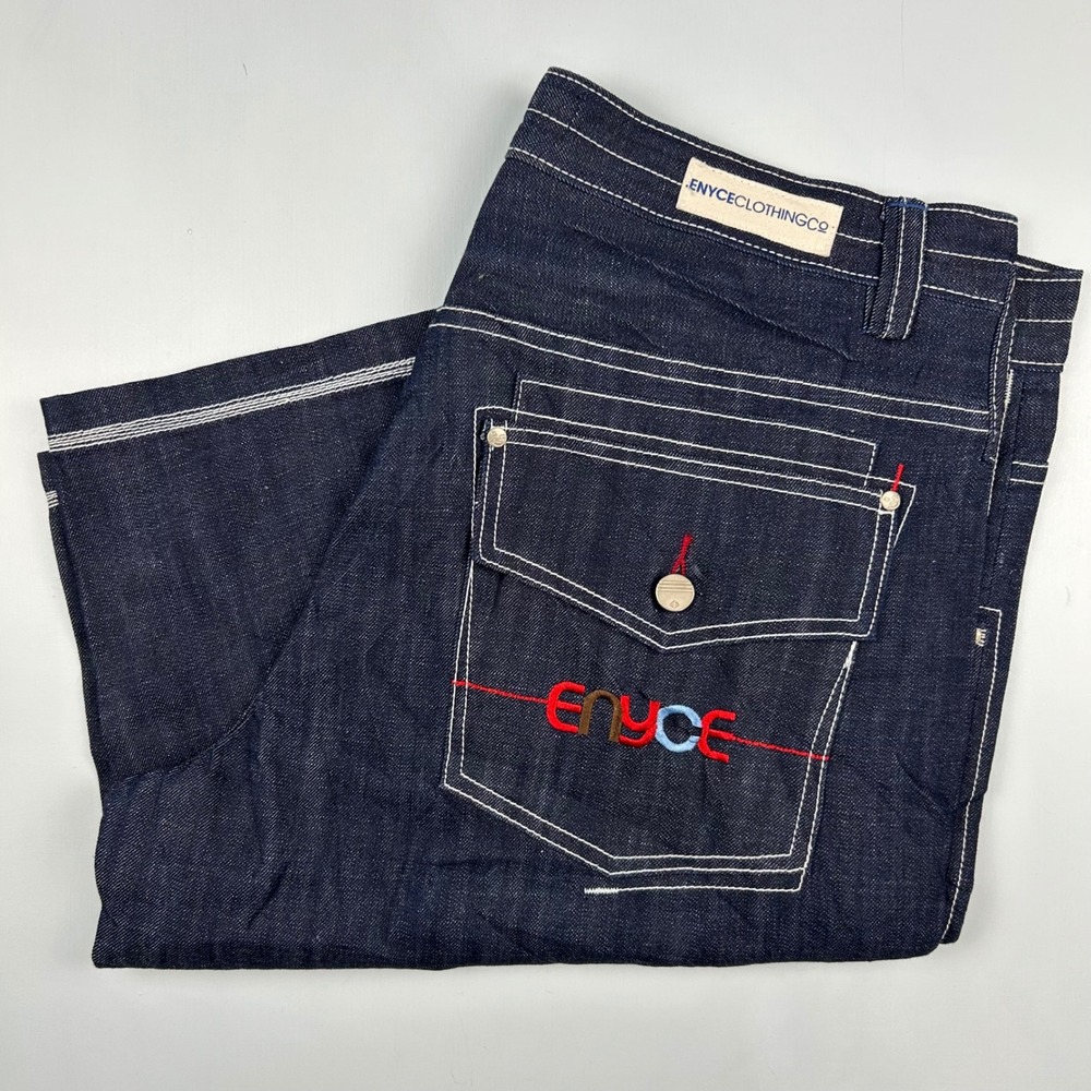 Enyce Mens‎ Denim Shorts Dark Wash Contrast Stitch Embroidered Logo Size 40 NWT
